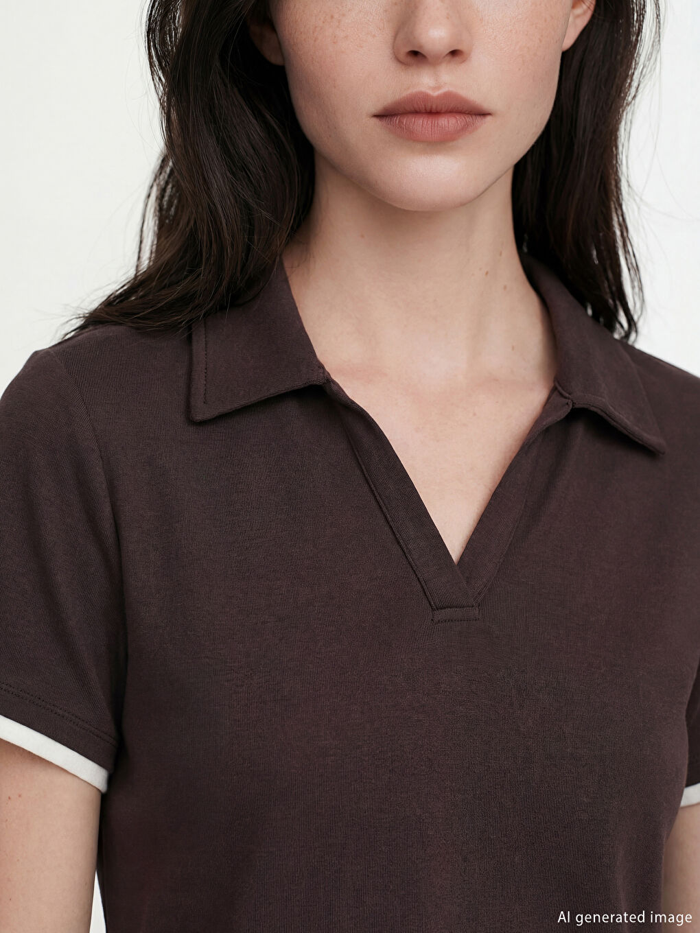 Kahverengi Polo Yaka Kadın Tişört-2