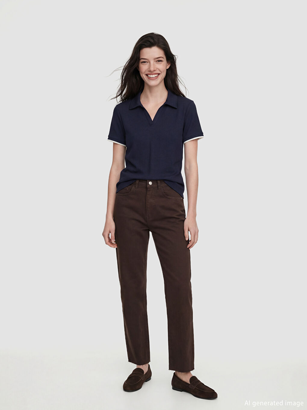 Lacivert Polo Yaka Kadın Tişört-1