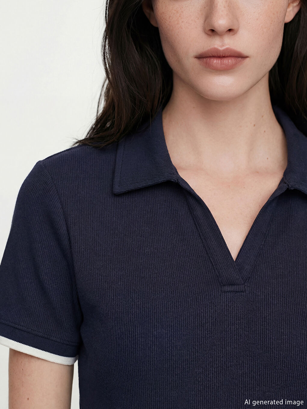 Lacivert Polo Yaka Kadın Tişört-2