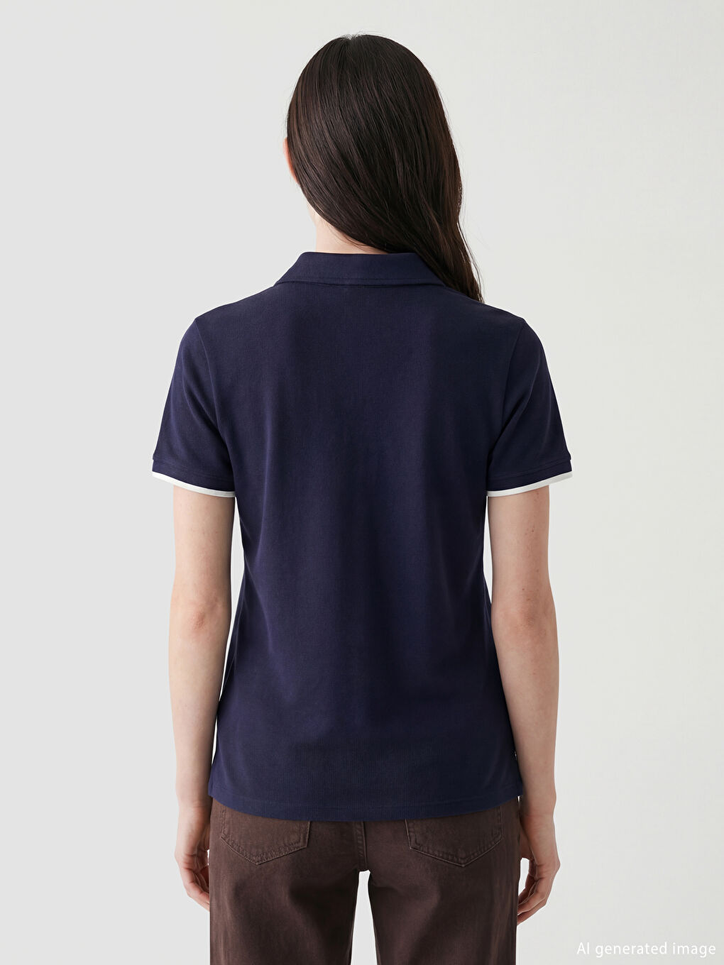 Lacivert Polo Yaka Kadın Tişört-3