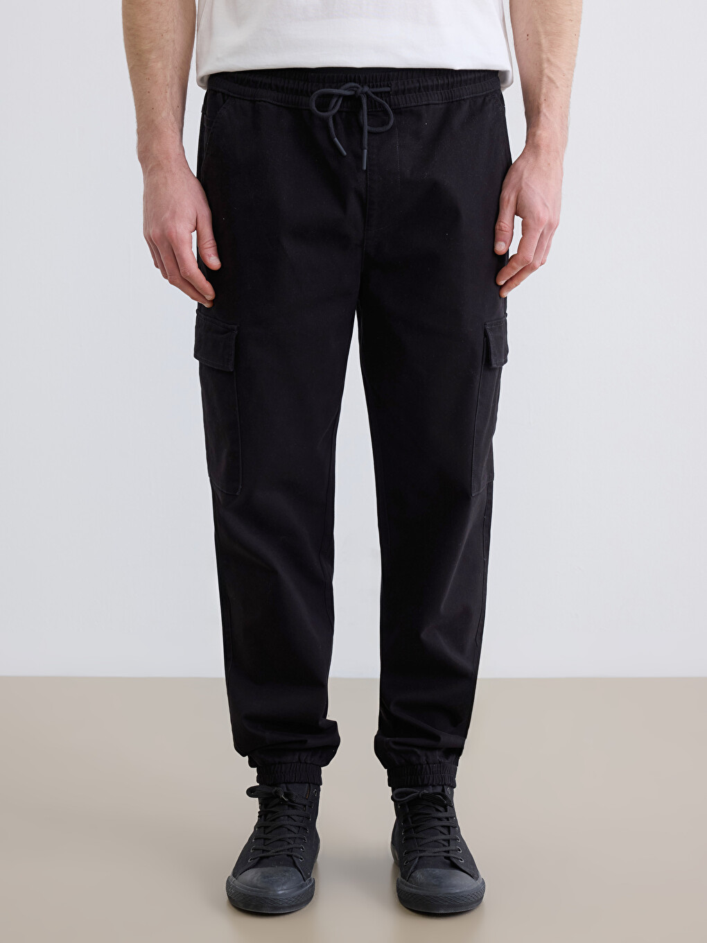 Man Black Cargo Trousers-1