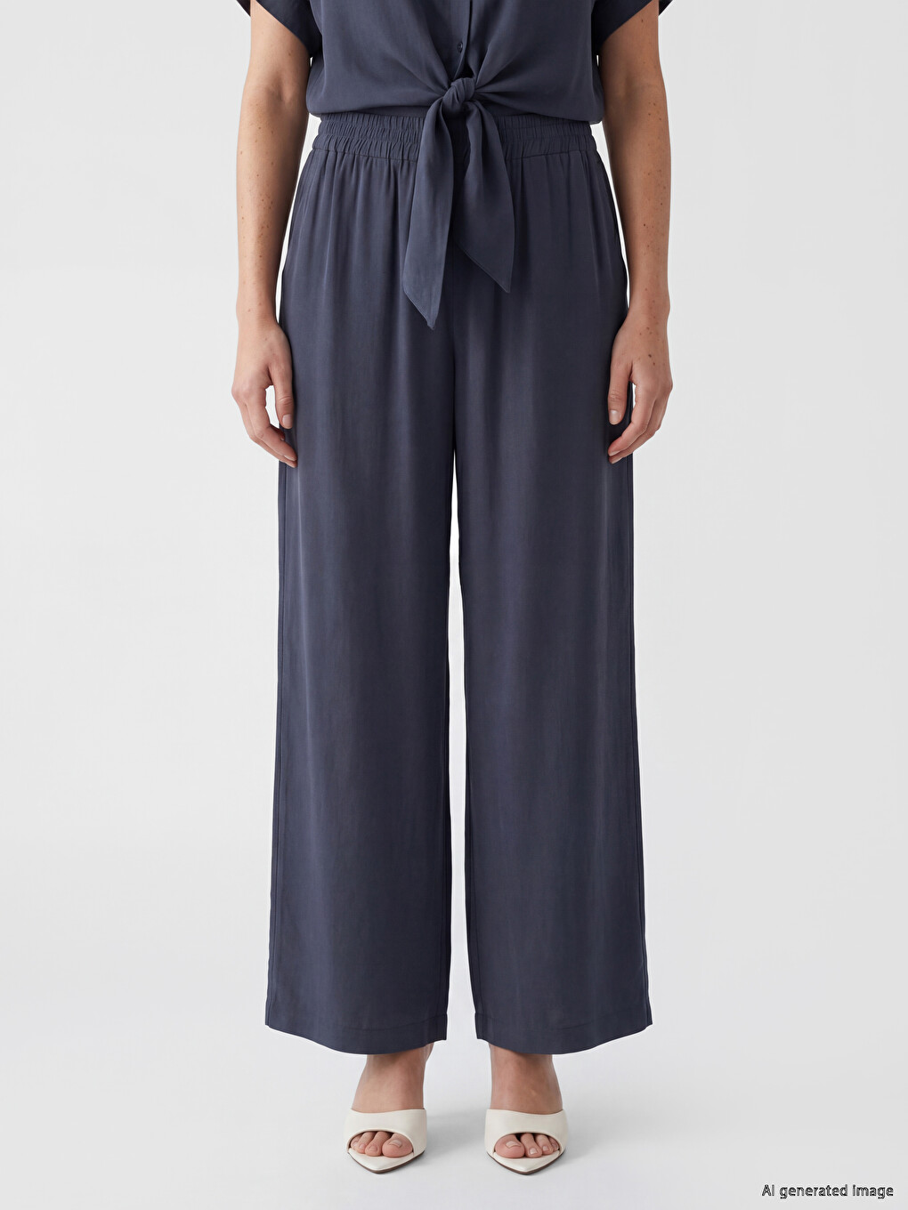 Elastic Waist Wide Leg Women's Trousers-1