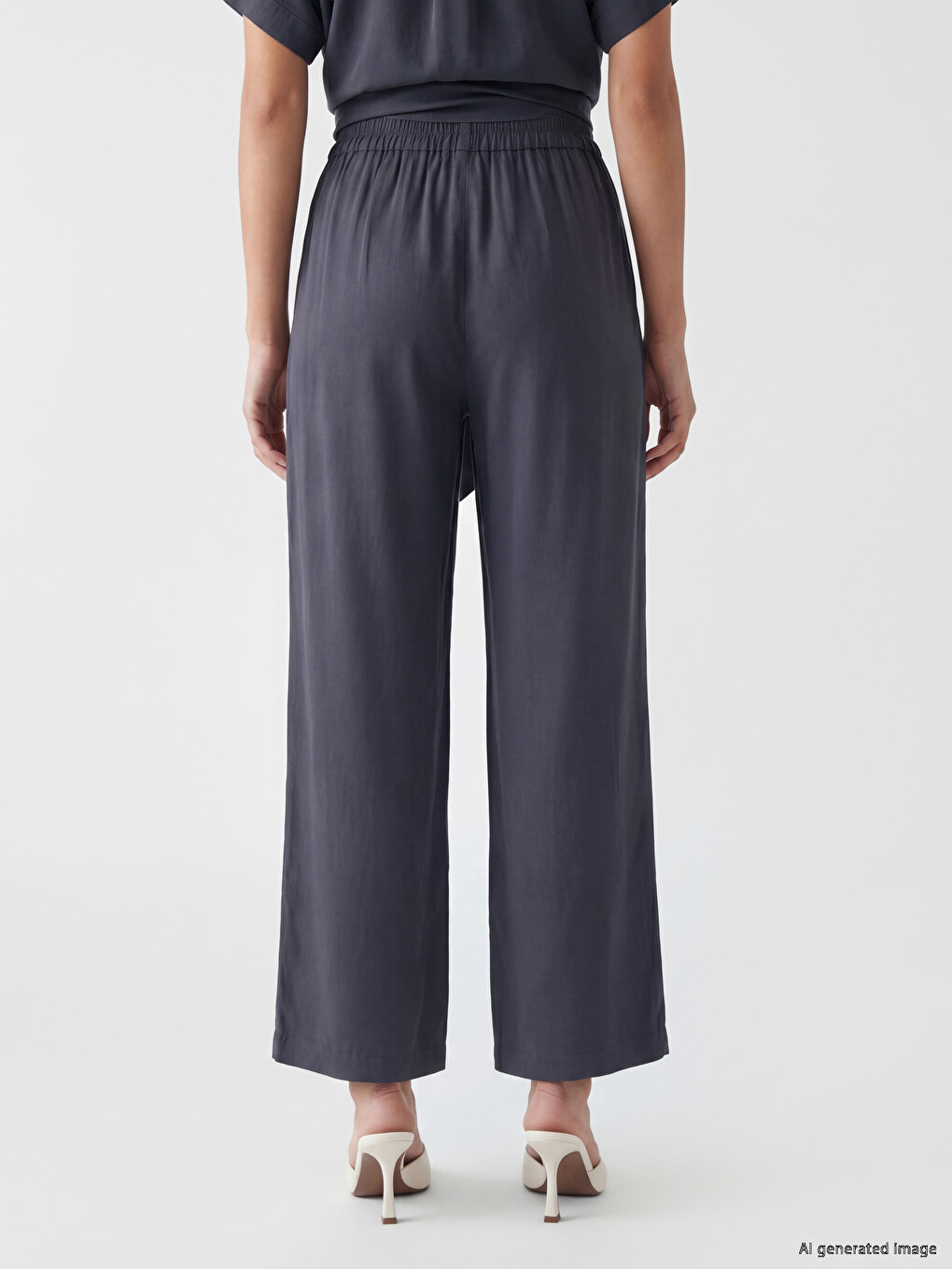 Elastic Waist Wide Leg Women's Trousers-3