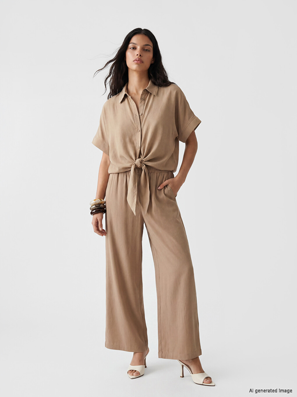 Elastic Waist Wide Leg Women's Trousers