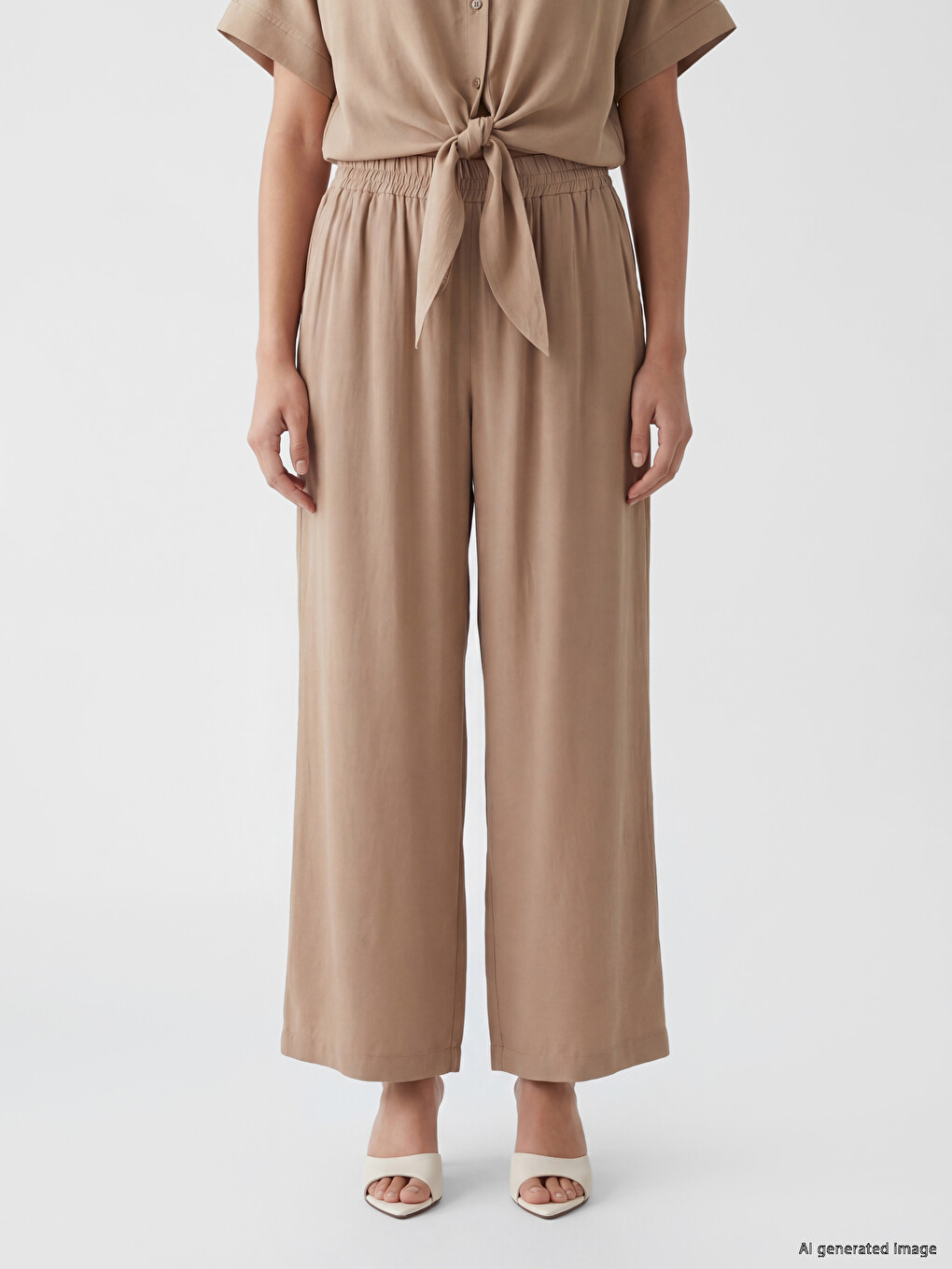 Elastic Waist Wide Leg Women's Trousers-1