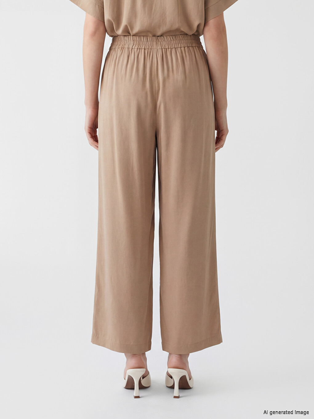 Elastic Waist Wide Leg Women's Trousers-3