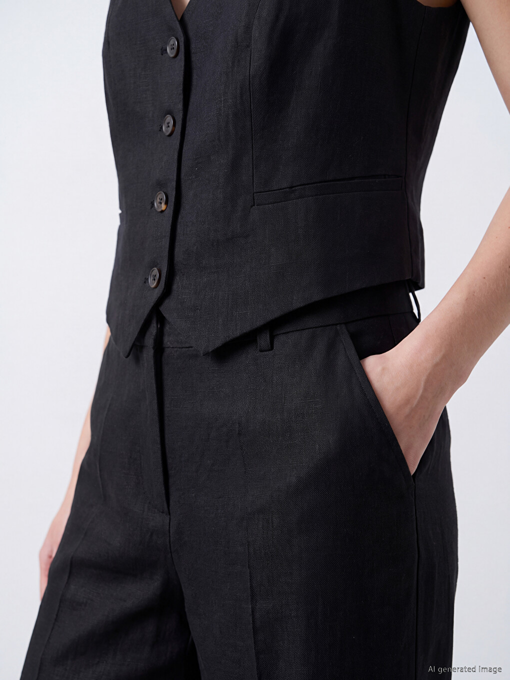 Linen Blend Pleated Women's Trousers-2