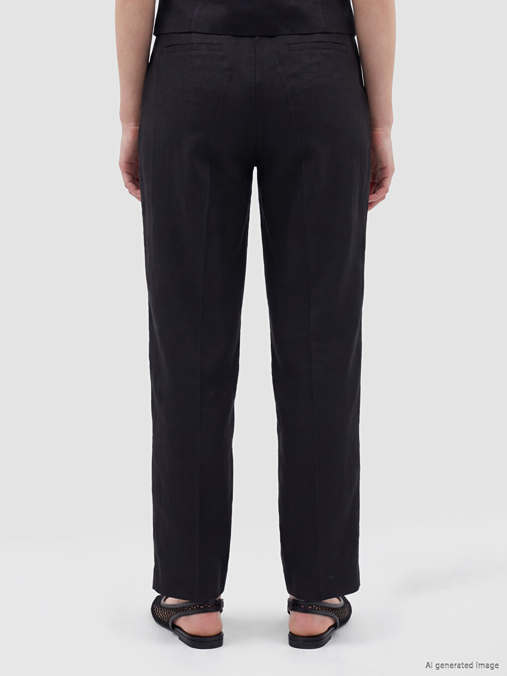 Linen Blend Pleated Women's Trousers-3