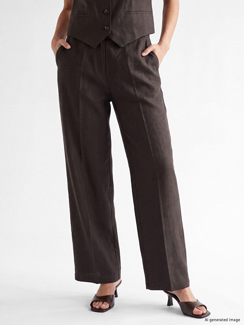 Linen Blend Pleated Women's Trousers-1