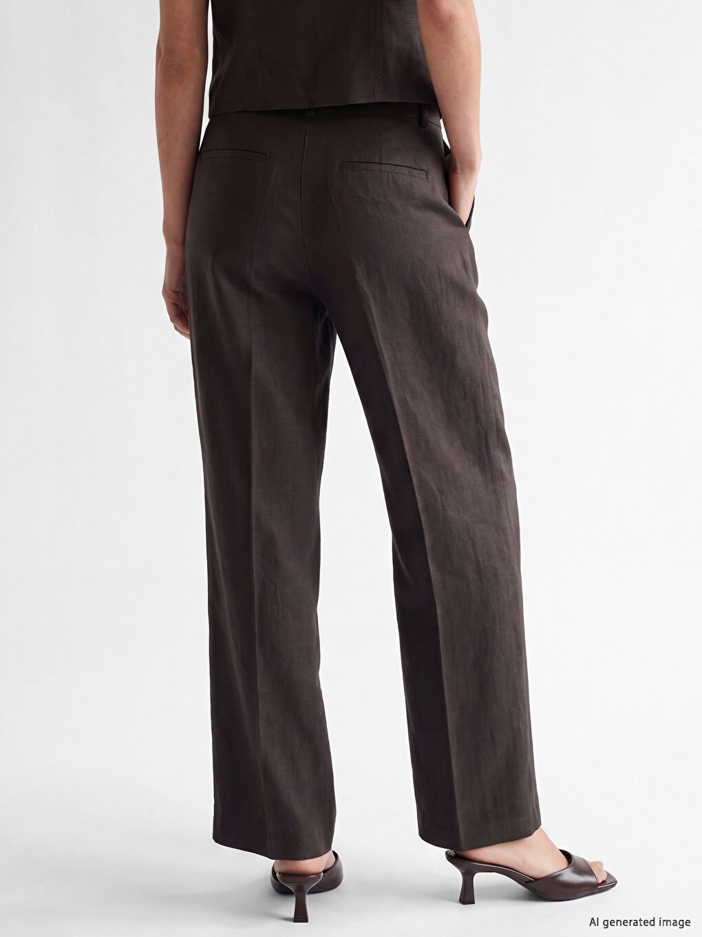 Linen Blend Pleated Women's Trousers-3