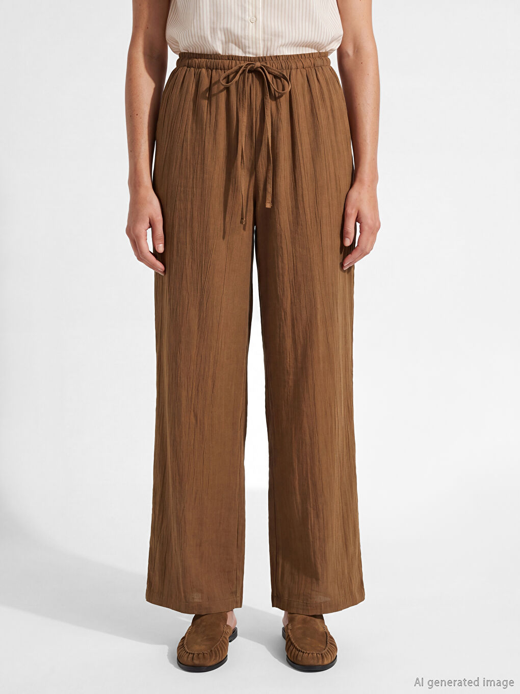 Elastic Waist and Drawstring Loose Fit Women's Trousers-1