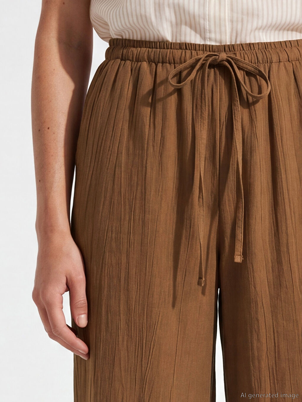 Elastic Waist and Drawstring Loose Fit Women's Trousers-2