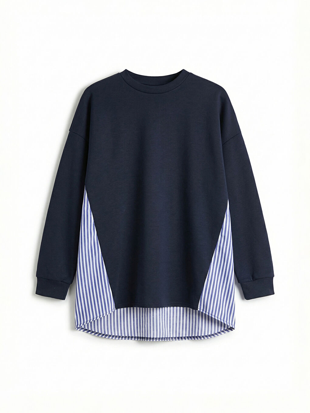 Lacivert Çizgili Soft Touch Oversize Kadın Sweatshirt