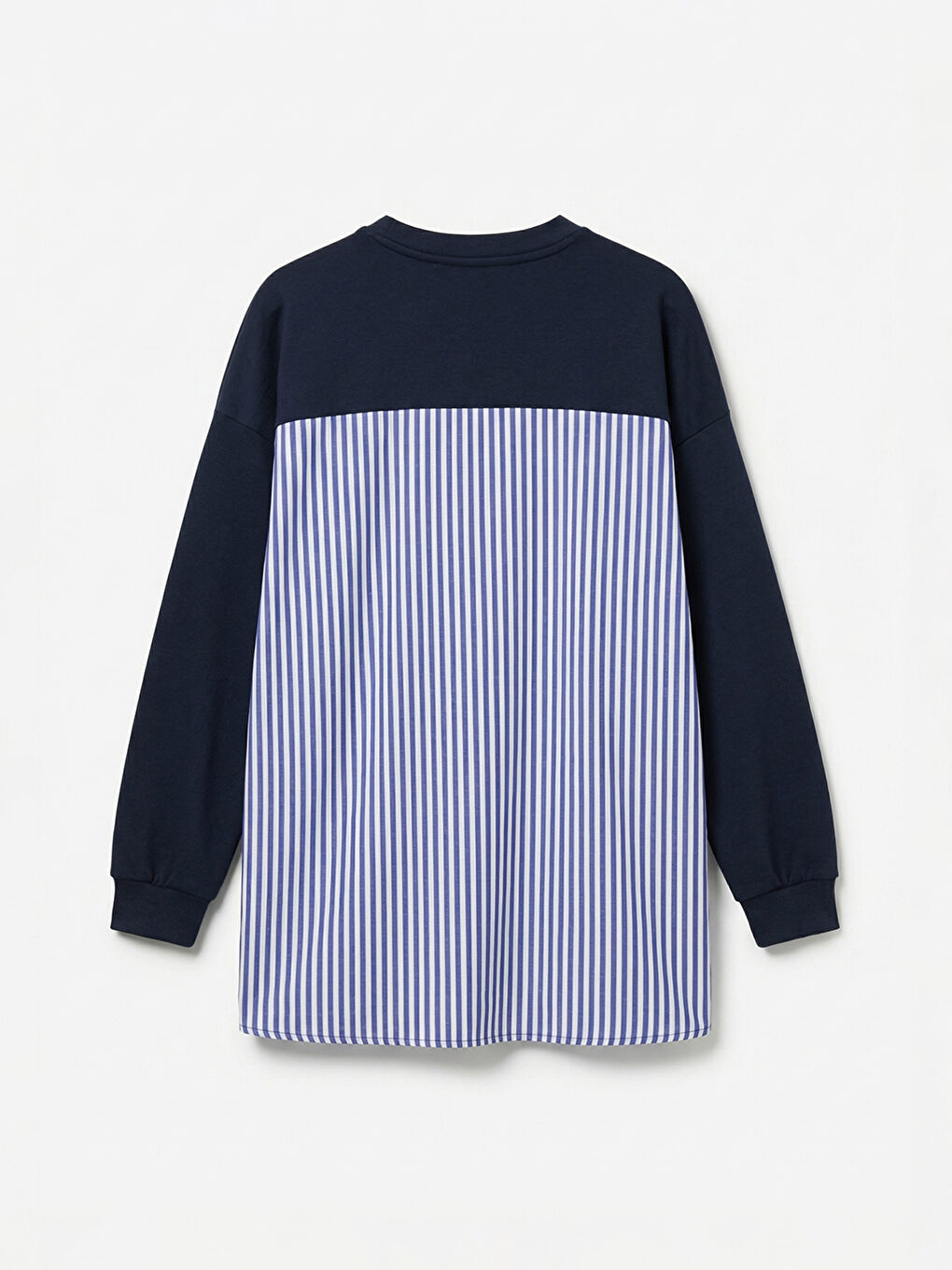 Lacivert Çizgili Soft Touch Oversize Kadın Sweatshirt-1