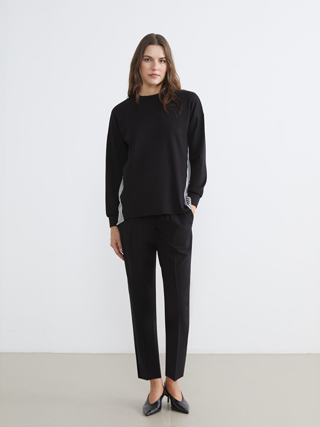 Siyah Çizgili Soft Touch Oversize Kadın Sweatshirt-2