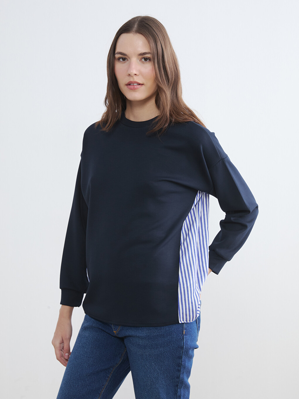 Striped Soft Touch Oversize Women's Sweatshirt