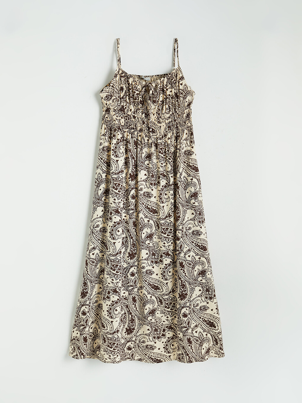 U Neck Patterned Strappy Ruched Dress-4