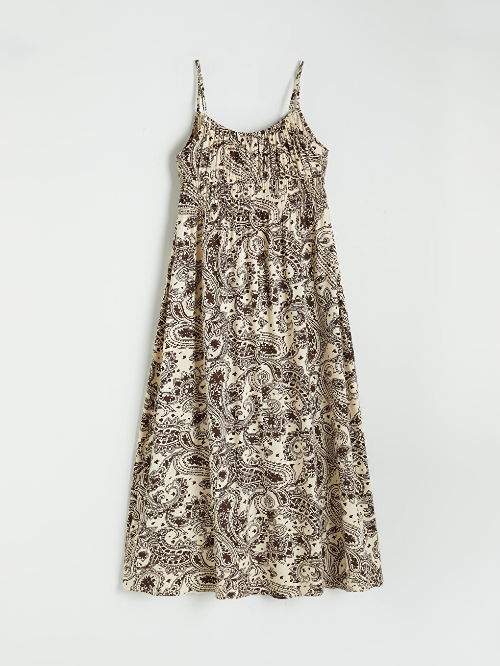 U Neck Patterned Strappy Ruched Dress-5