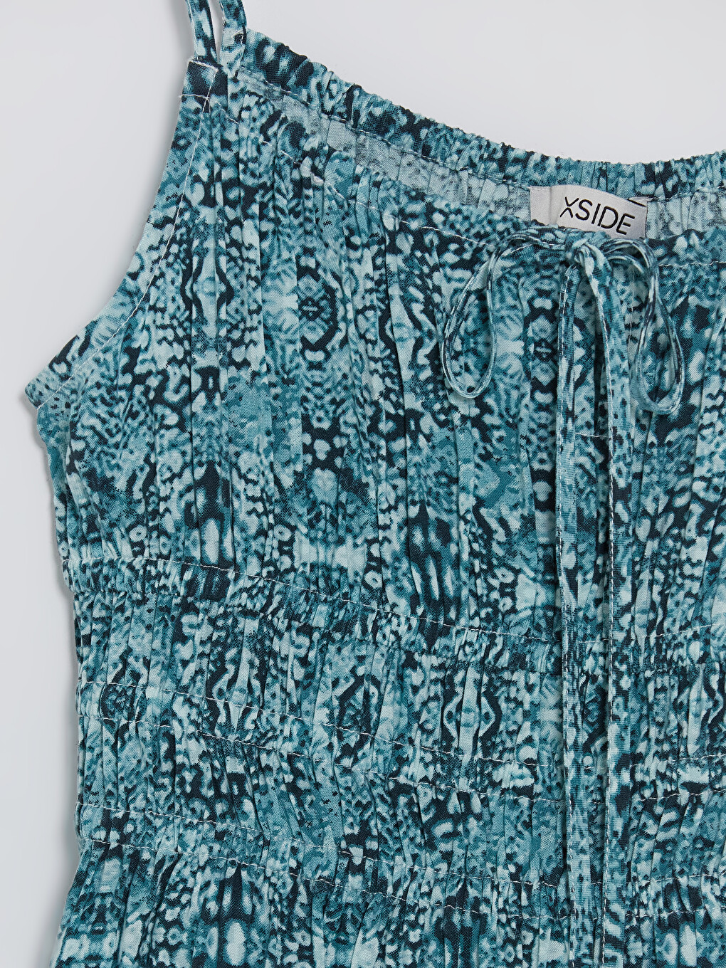 U Neck Patterned Strappy Ruched Dress-6