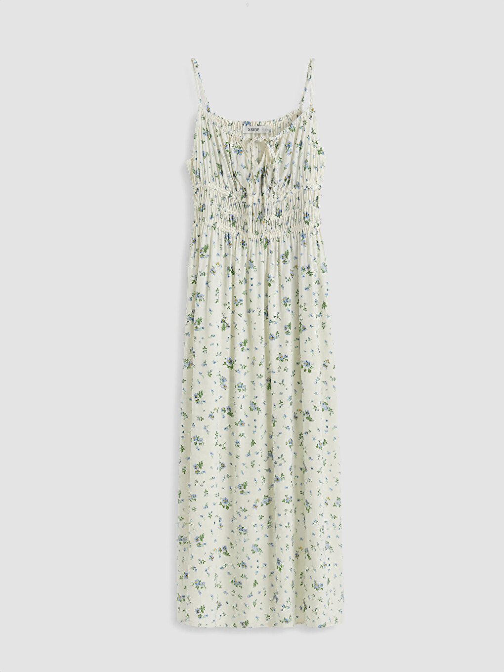 U Neck Floral Strappy Ruched Dress-4