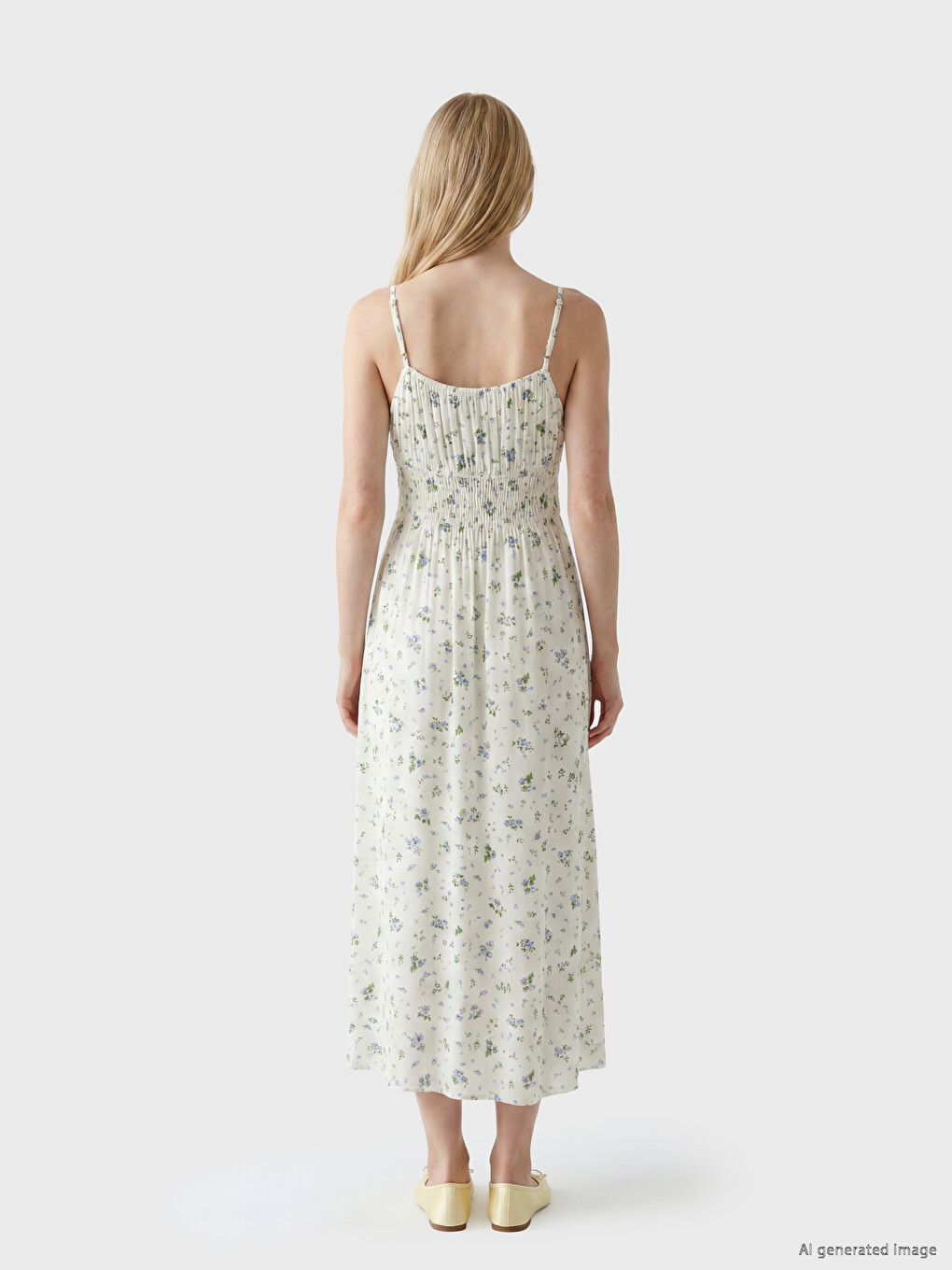 U Neck Floral Strappy Ruched Dress-3