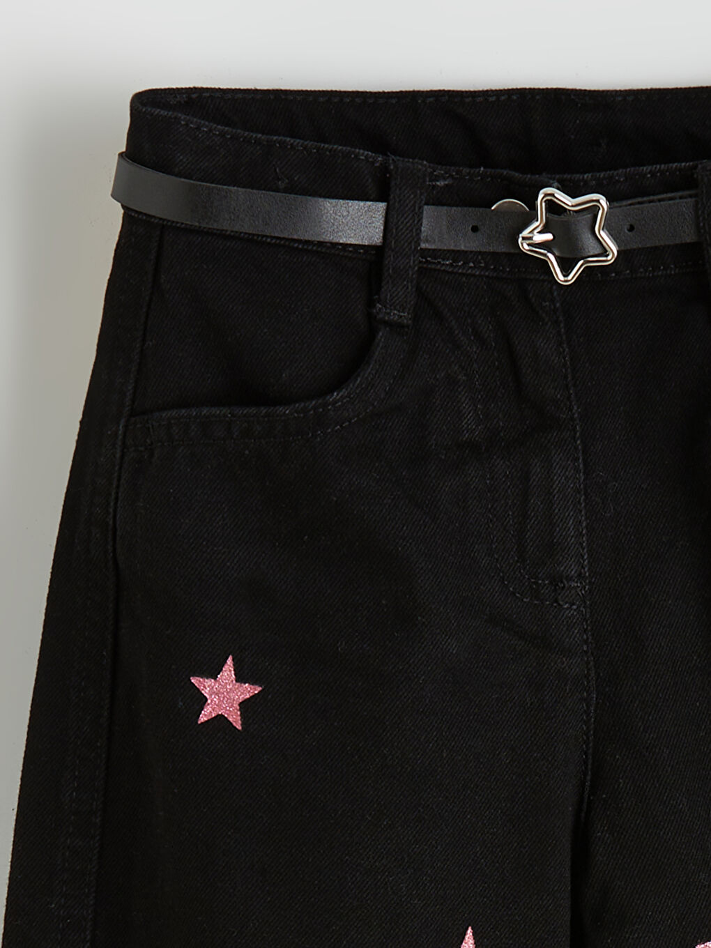 Siyah Beli Kemerli Ballon Fit Kız Çocuk Jean Pantolon	-2
