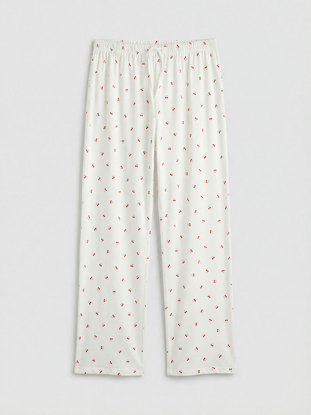 Ekru Kiraz Desenli Kadın Pijama Altı