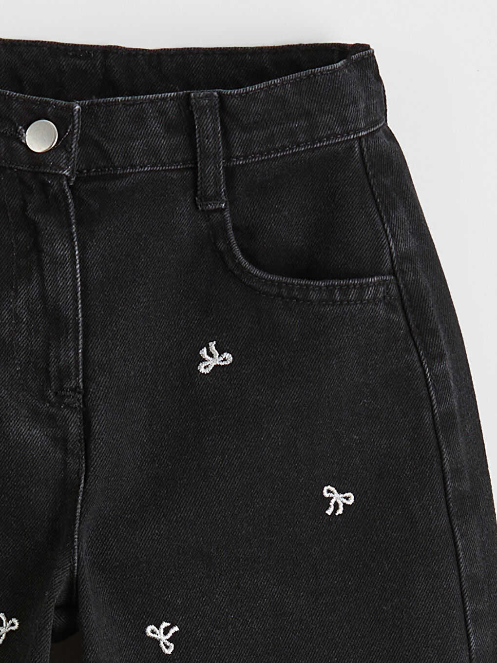 Siyah Balloon Fit Nakışlı Kız Çocuk Jean Pantolon-1