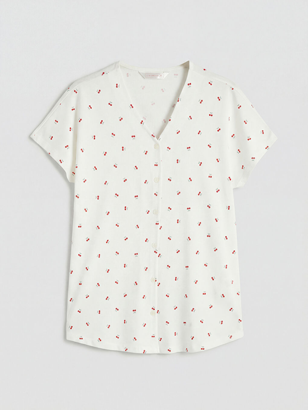 Ekru Kiraz Desenli Kadın Pijama Üst