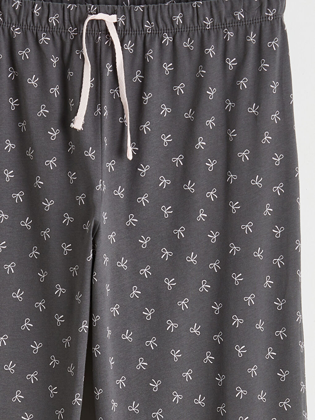 Gri V Yaka Fiyonk Baskılı Hamile Pijama Takımı-6