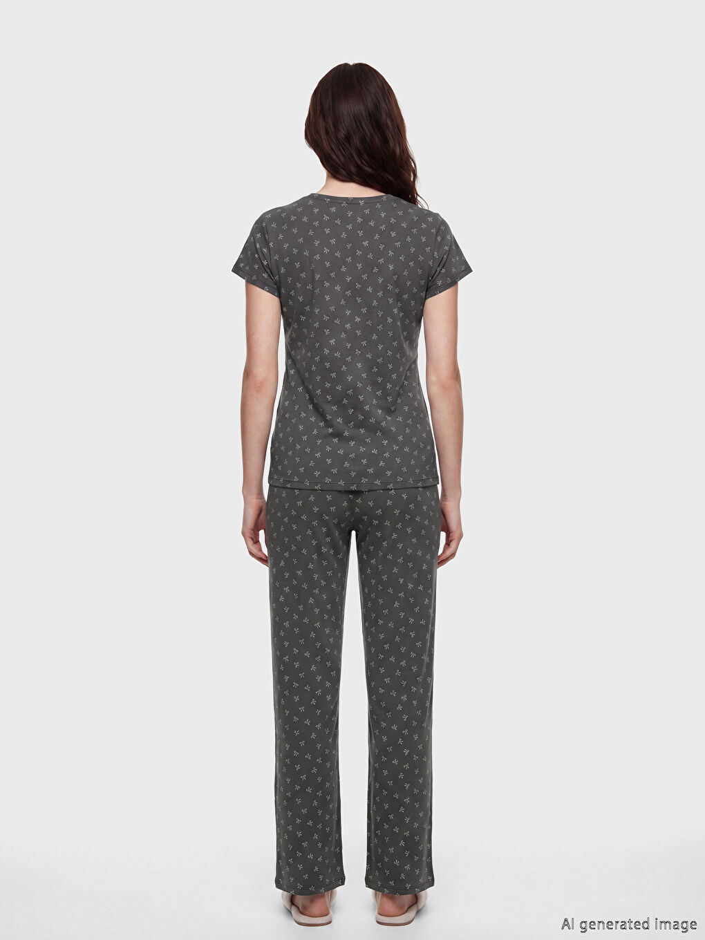 Trudnički pidžama komplet sa V izrezom i mašnom sa printom-3