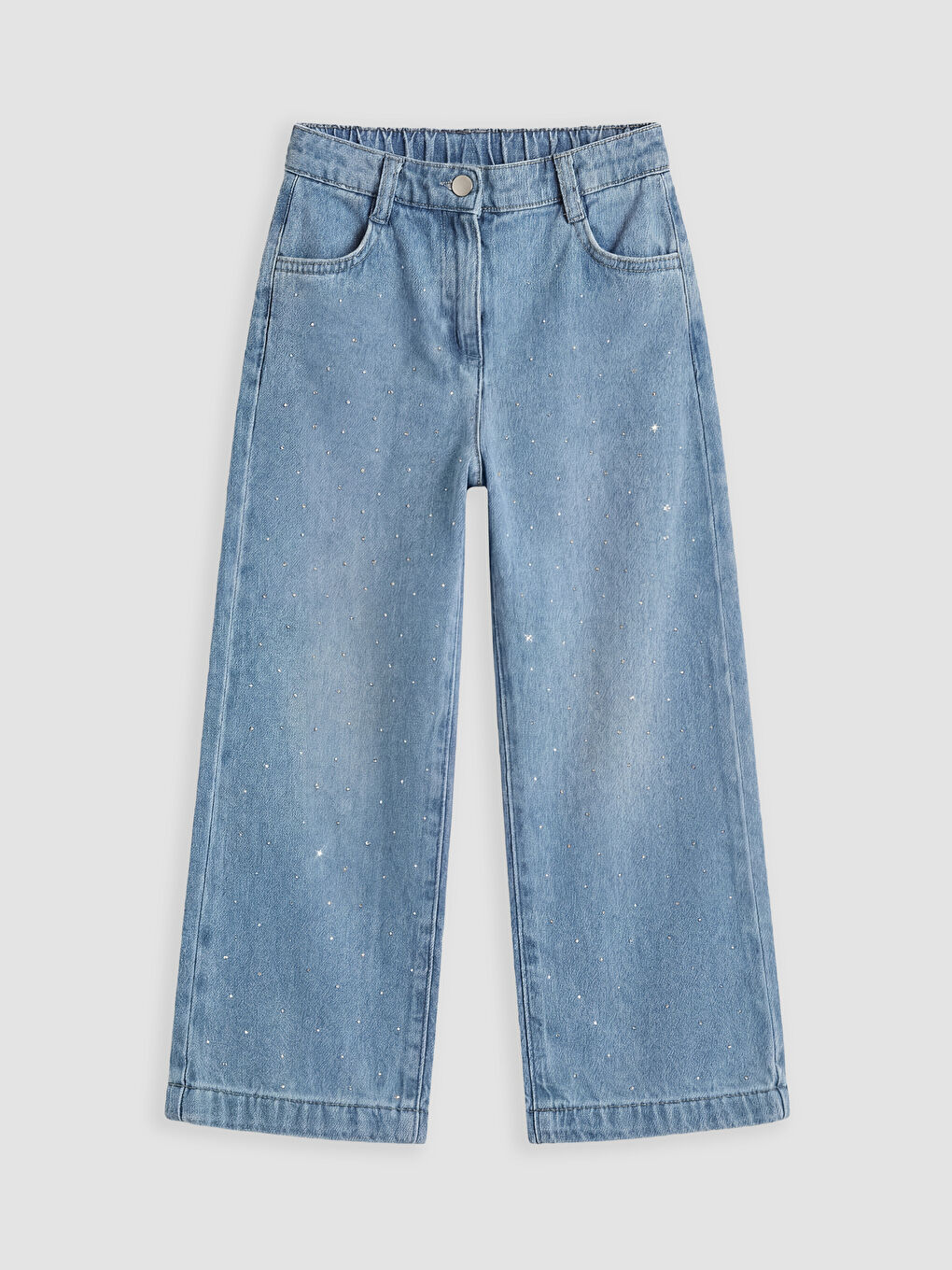 Wideleg Taşlı Kız Çocuk Jean Pantolon-1