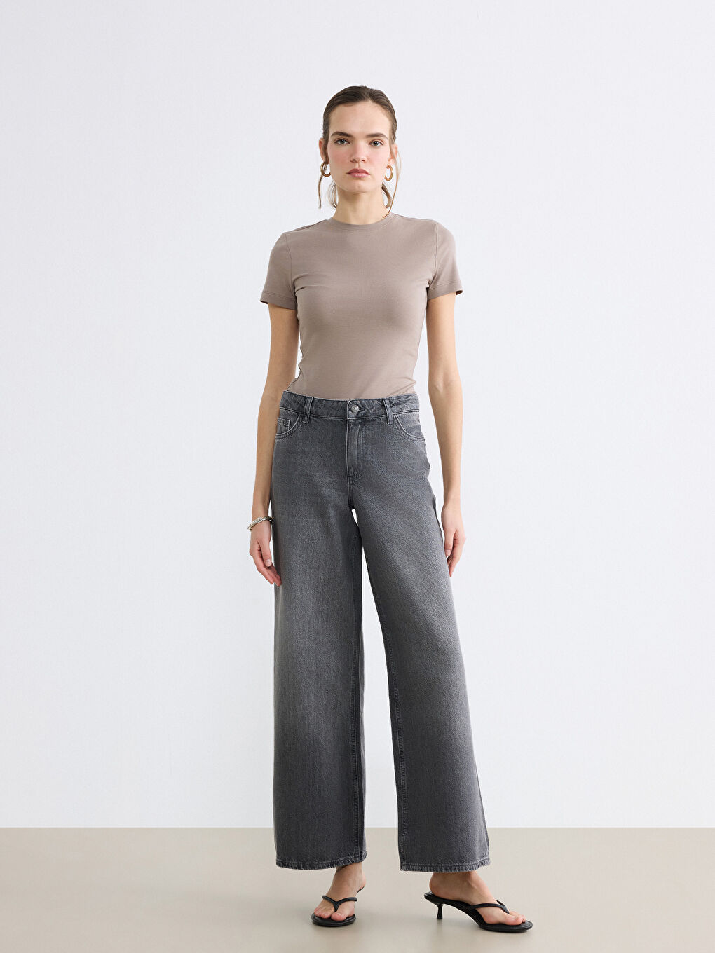 Gri Wideleg Kadın Jean Pantolon