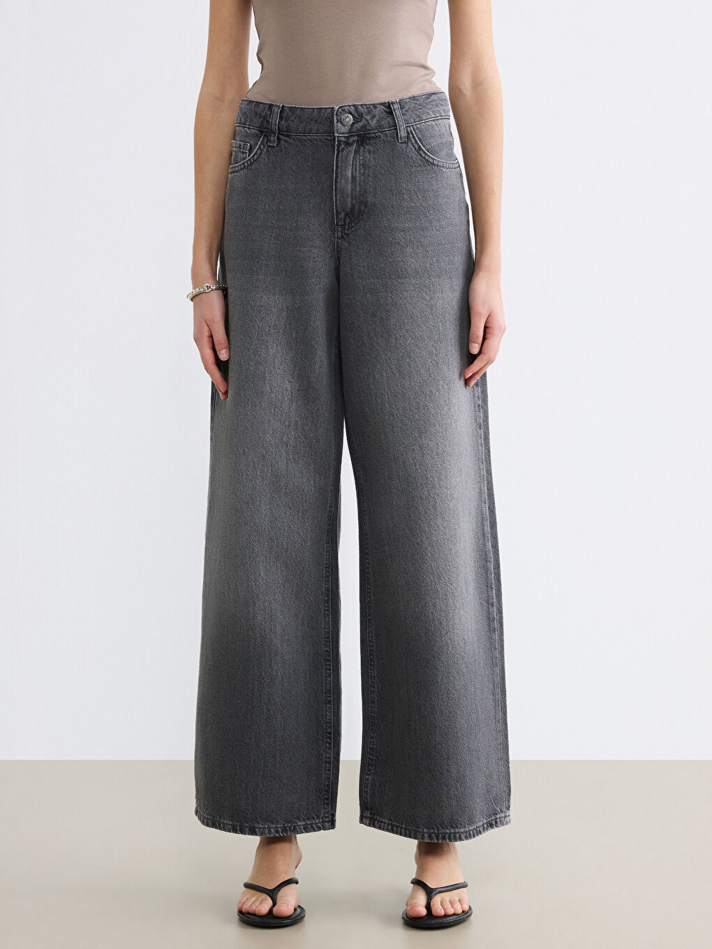 Gri Wideleg Kadın Jean Pantolon-1