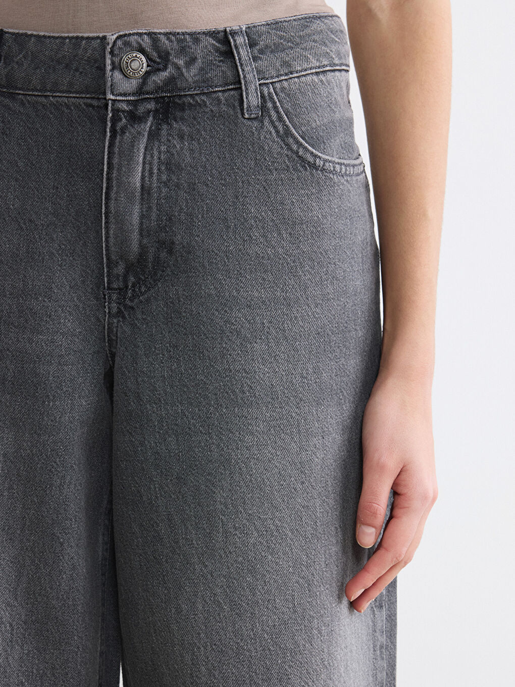 Gri Wideleg Kadın Jean Pantolon-2