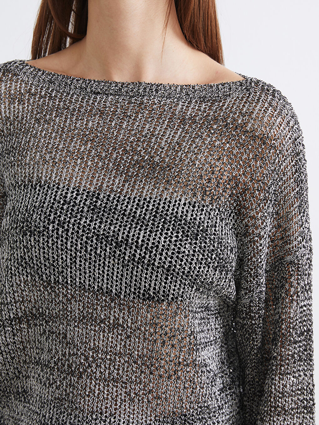 Gri Bisiklet Yaka Ajurlu Kadın Triko Kazak	-3