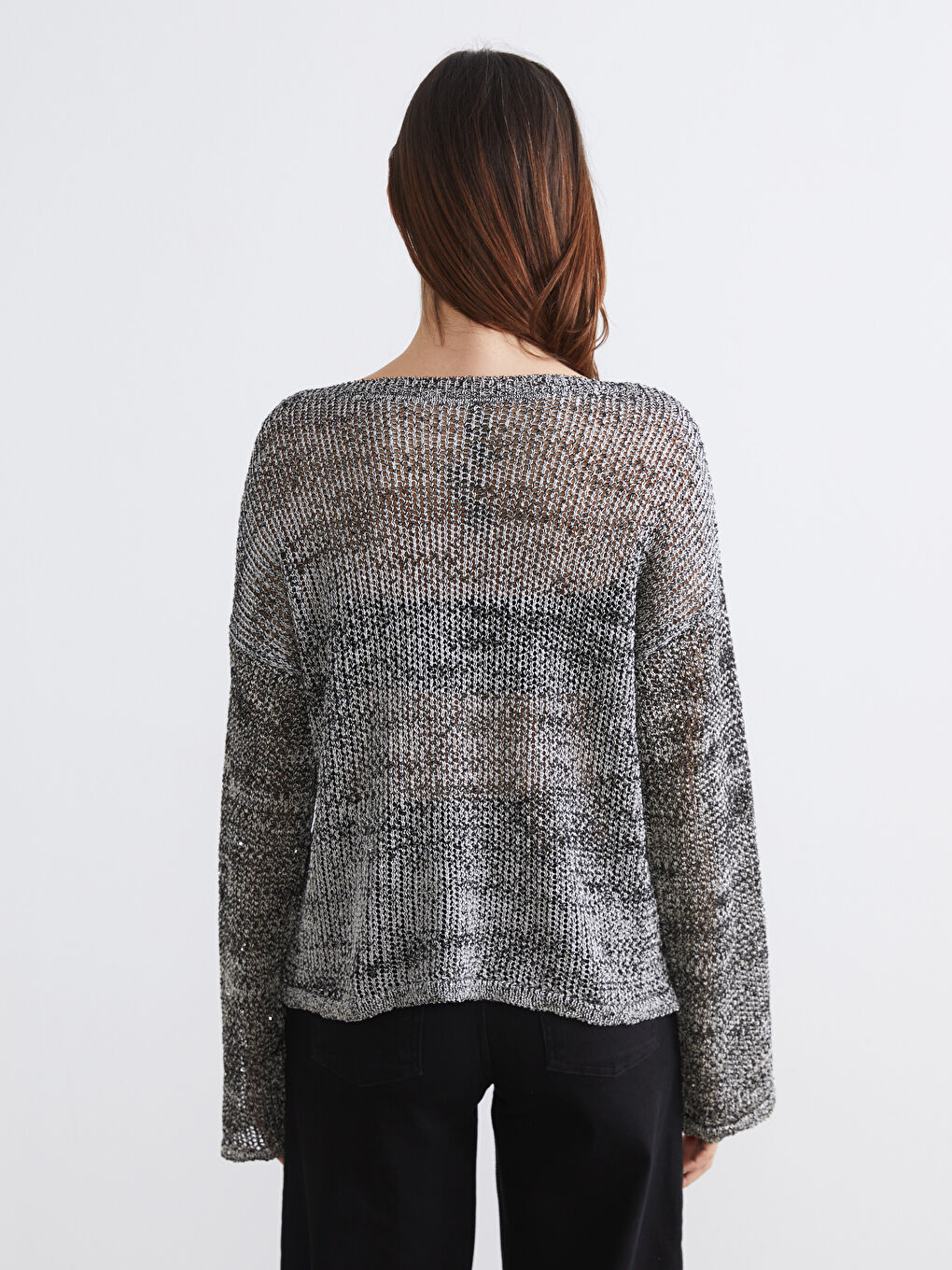 Gri Bisiklet Yaka Ajurlu Kadın Triko Kazak	-4