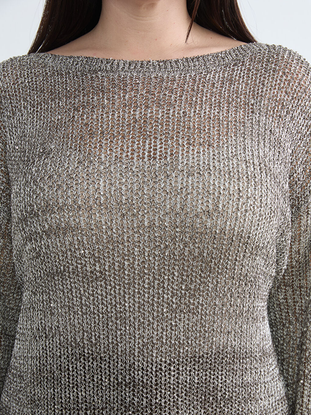 Sarı Bisiklet Yaka Ajurlu Kadın Triko Kazak	-6