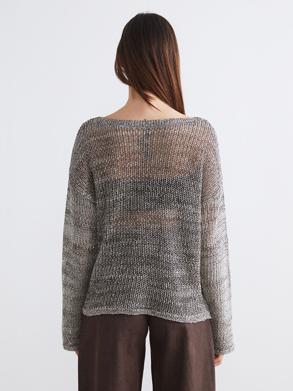 Sarı Bisiklet Yaka Ajurlu Kadın Triko Kazak	-4