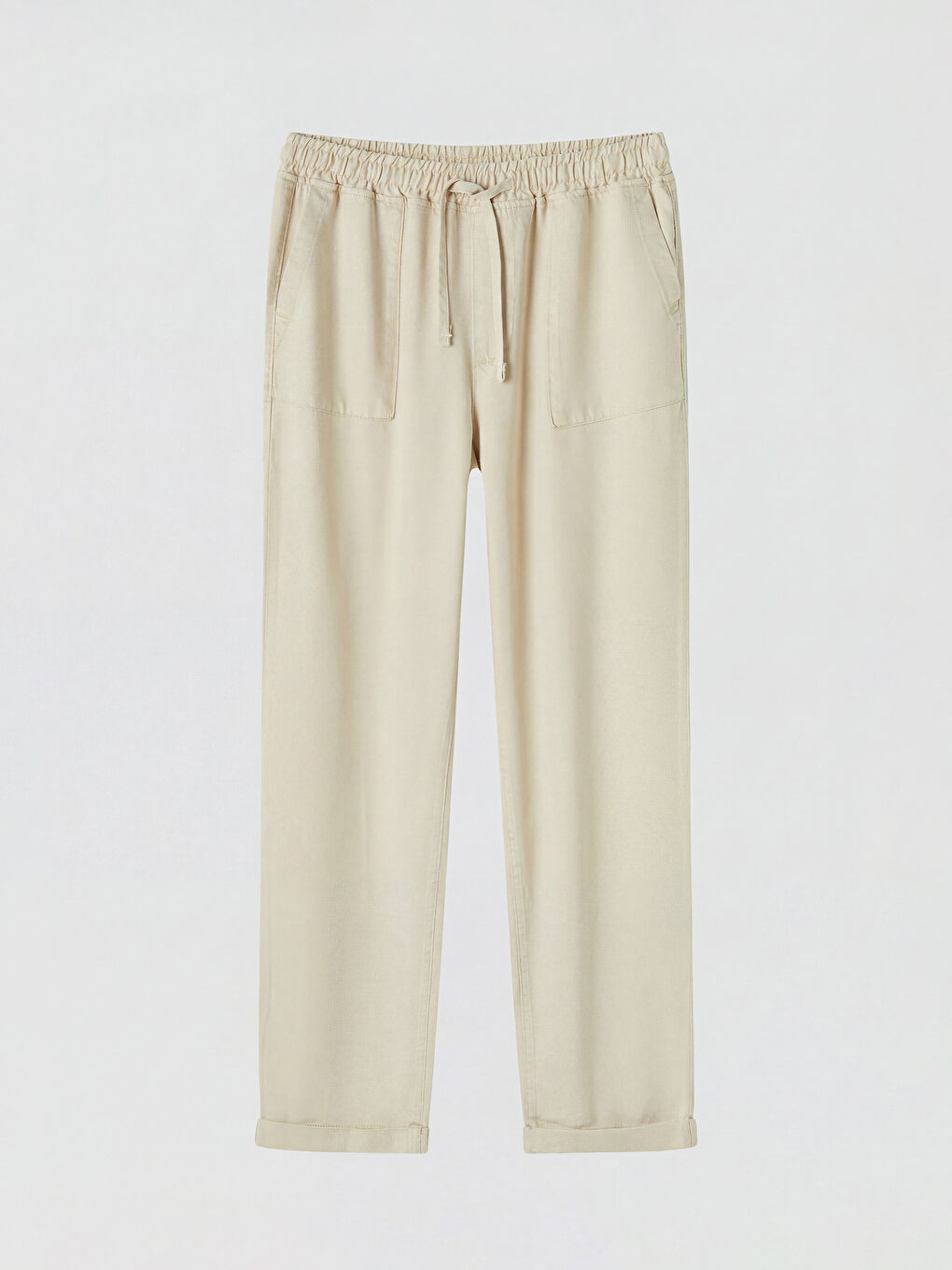 Bej Beli Lastikli Carrot Fit Kadın Jean Pantolon