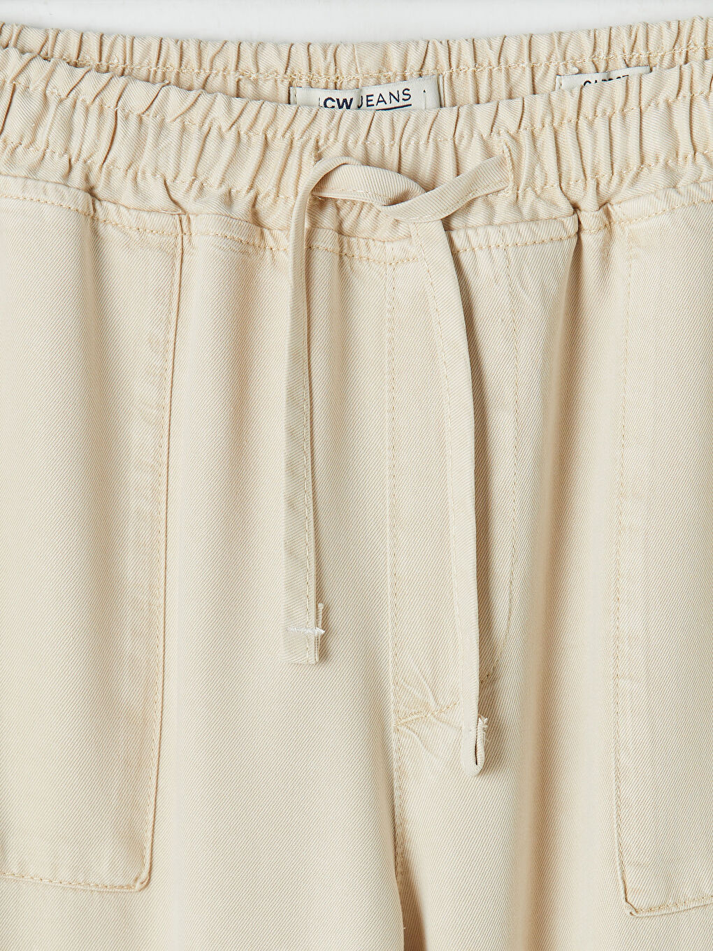 Bej Beli Lastikli Carrot Fit Kadın Jean Pantolon-2