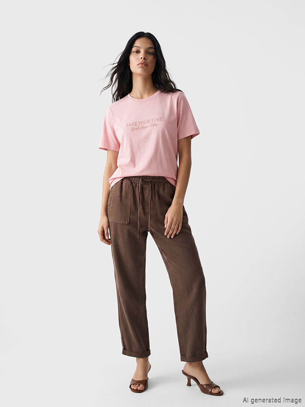Kahverengi Beli Lastikli Carrot Fit Kadın Jean Pantolon