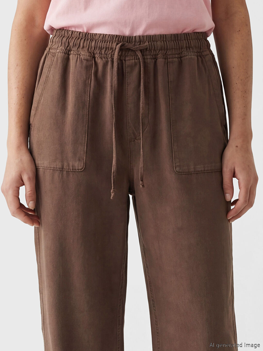 Kahverengi Beli Lastikli Carrot Fit Kadın Jean Pantolon-2
