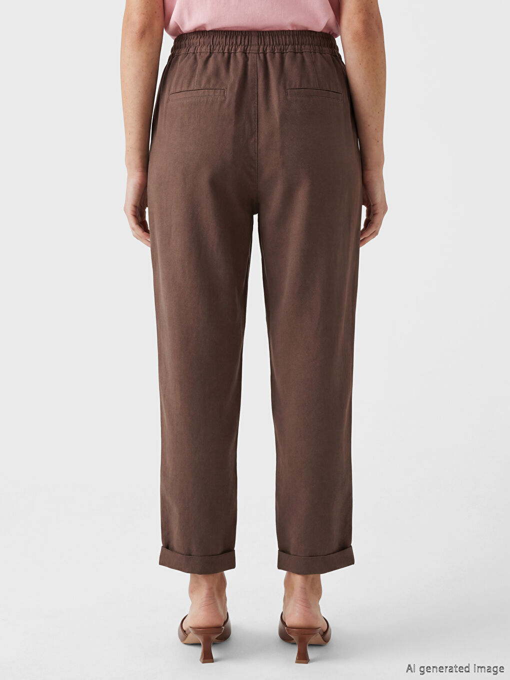 Kahverengi Beli Lastikli Carrot Fit Kadın Jean Pantolon-3