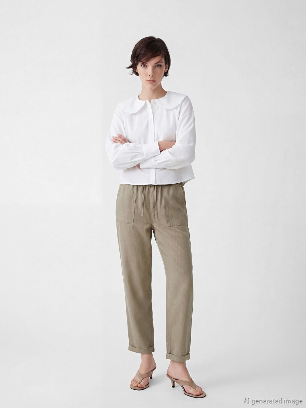 Haki Beli Lastikli Carrot Fit Kadın Jean Pantolon	