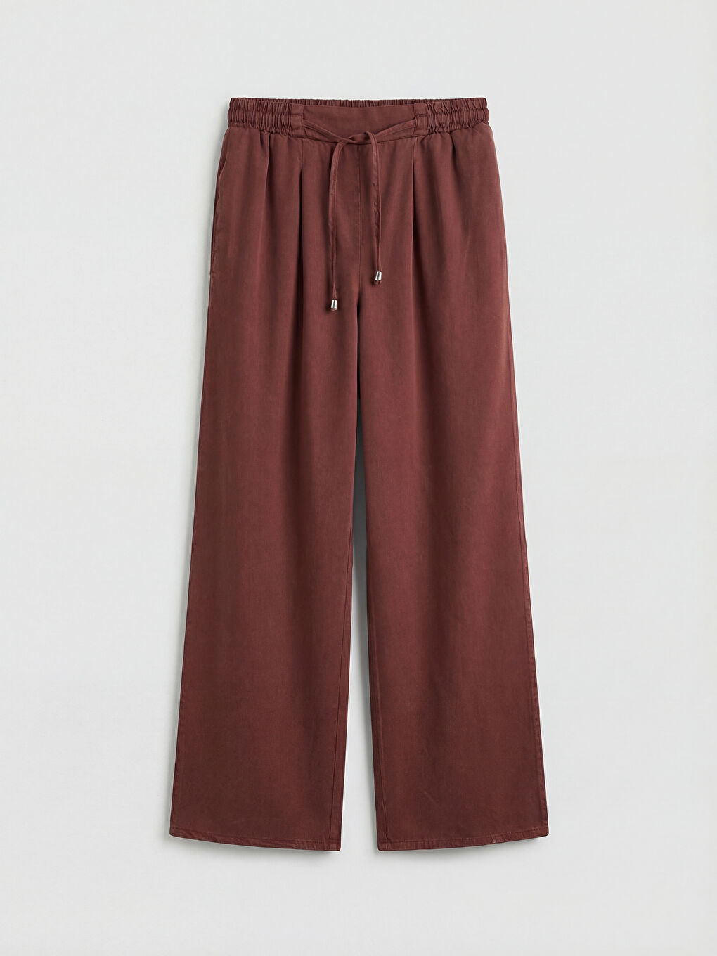 Kahverengi Beli Lastikli Wideleg Kadın Jean Pantolon