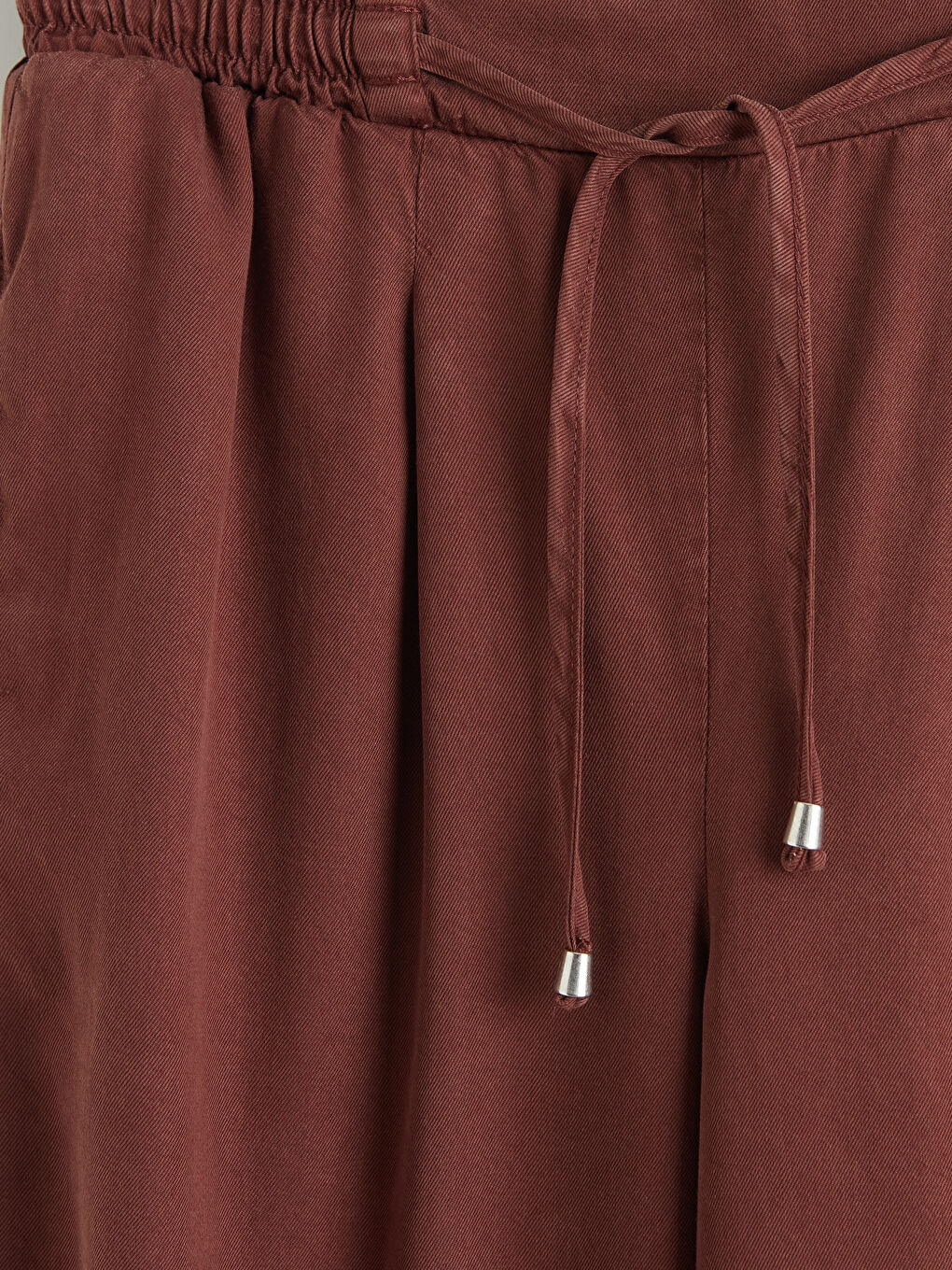 Kahverengi Beli Lastikli Wideleg Kadın Jean Pantolon-2