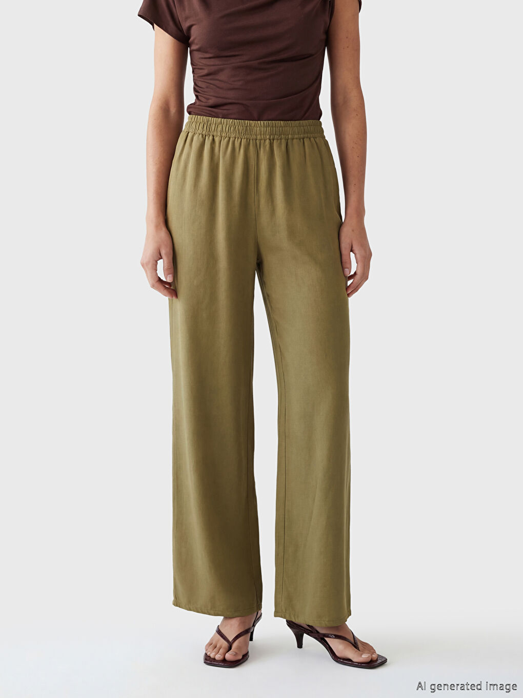 Женские джинсы с эластичным поясом и широкими штанинами-1