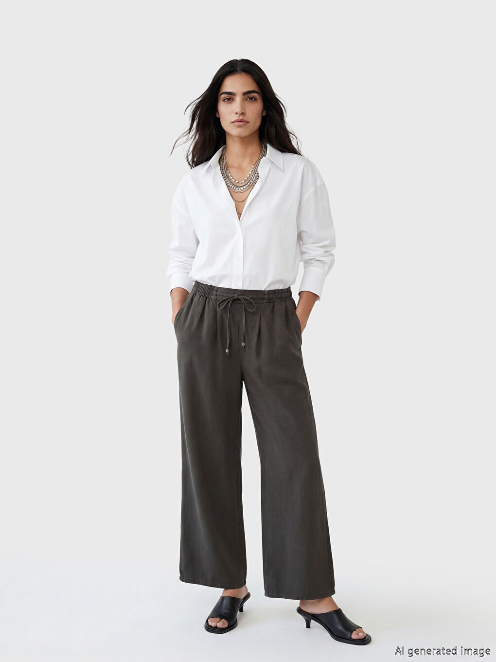 Antrasit Beli Lastikli Wideleg Kadın Jean Pantolon