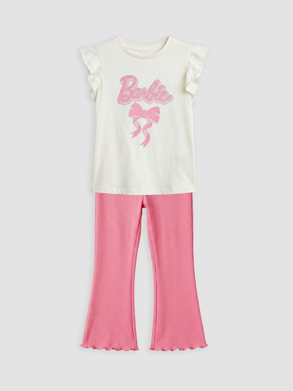 Ekru Barbie Baskılı Kız Bebek Bluz ve Tayt Pantolon